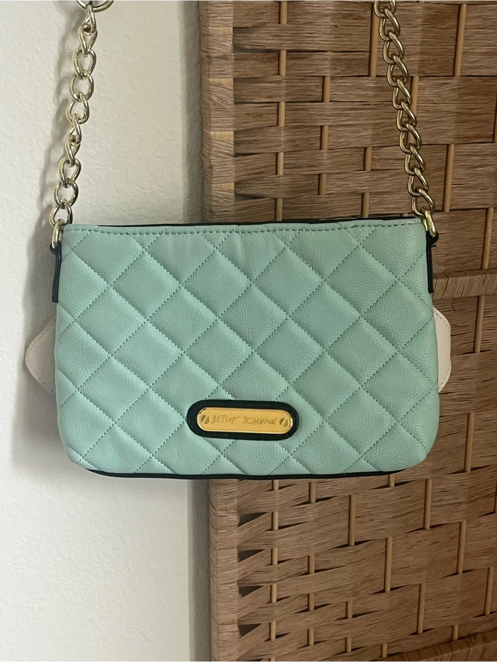 Betsey Johnson Mint Quilted Crossbody with Cream Bow